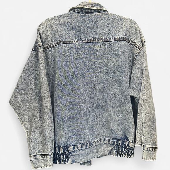 Rare Vintage 90s Acid Wash Oversized Asymmetric Denim Jacket Medium French Girl - Picture 3 of 6